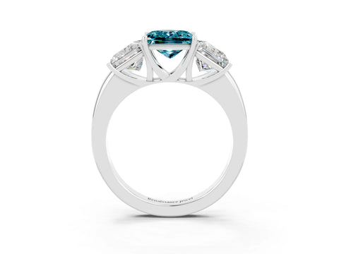 White gold Princess Cut Blue Topaz Three-Stone Ring with Four-Prong Setting and Classic Band_3
