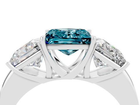 White gold Princess Cut Blue Topaz Three-Stone Ring with Four-Prong Setting and Classic Band_4