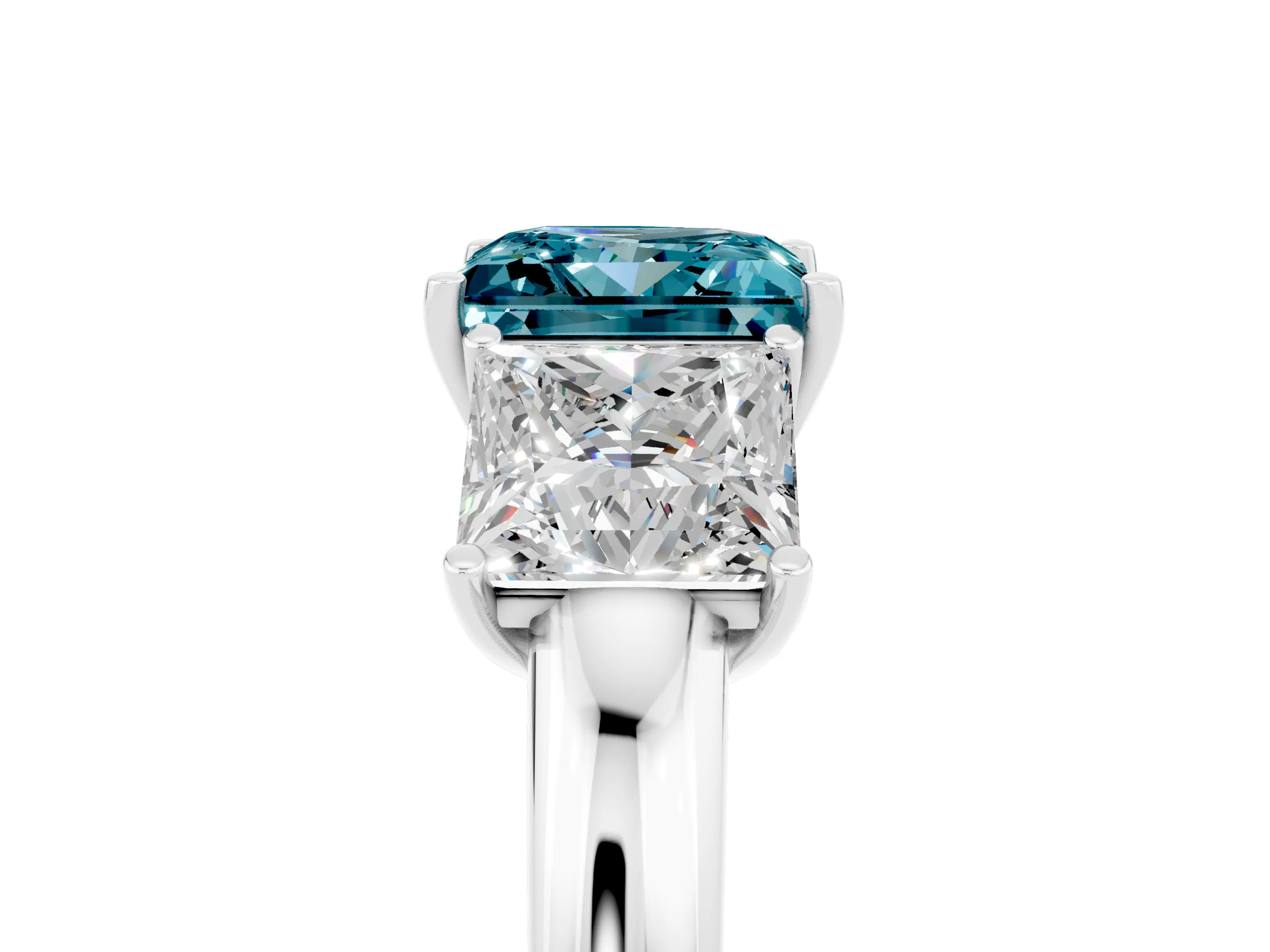 White gold Princess Cut Blue Topaz Three-Stone Ring with Four-Prong Setting and Classic Band_5