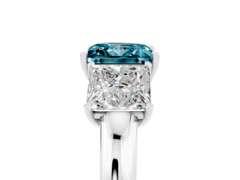 White gold Princess Cut Blue Topaz Three-Stone Ring with Four-Prong Setting and Classic Band_5