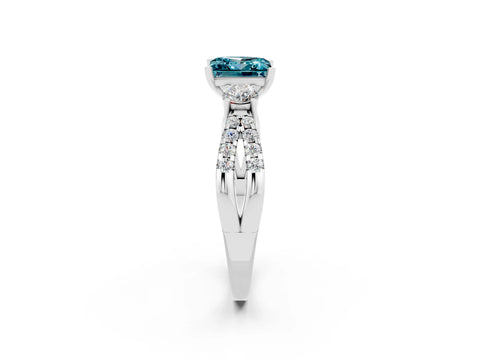 White gold Princess Cut Blue Topaz Three-Stone Ring with Pavé Split Shank and Four-Prong Setting_2