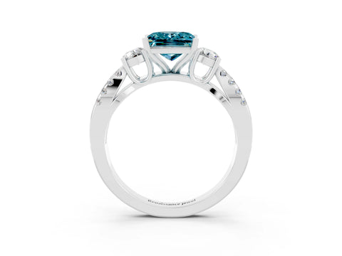 White gold Princess Cut Blue Topaz Three-Stone Ring with Pavé Split Shank and Four-Prong Setting_3