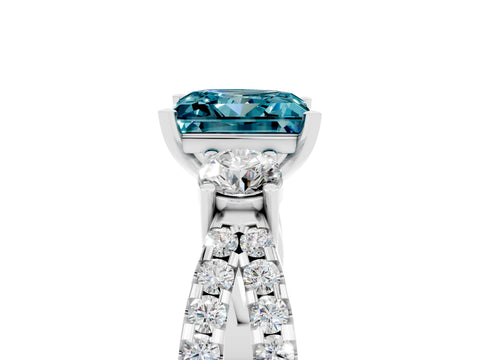 White gold Princess Cut Blue Topaz Three-Stone Ring with Pavé Split Shank and Four-Prong Setting_5