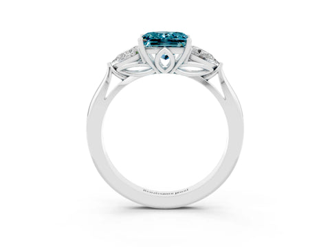 White gold Princess Cut Blue Topaz Three-Stone Ring with Pear Side Stones and Four-Prong Setting_15