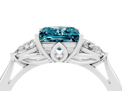 White gold Princess Cut Blue Topaz Three-Stone Ring with Pear Side Stones and Four-Prong Setting_16