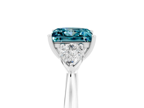 White gold Princess Cut Blue Topaz Three-Stone Ring with Pear Side Stones and Four-Prong Setting_17