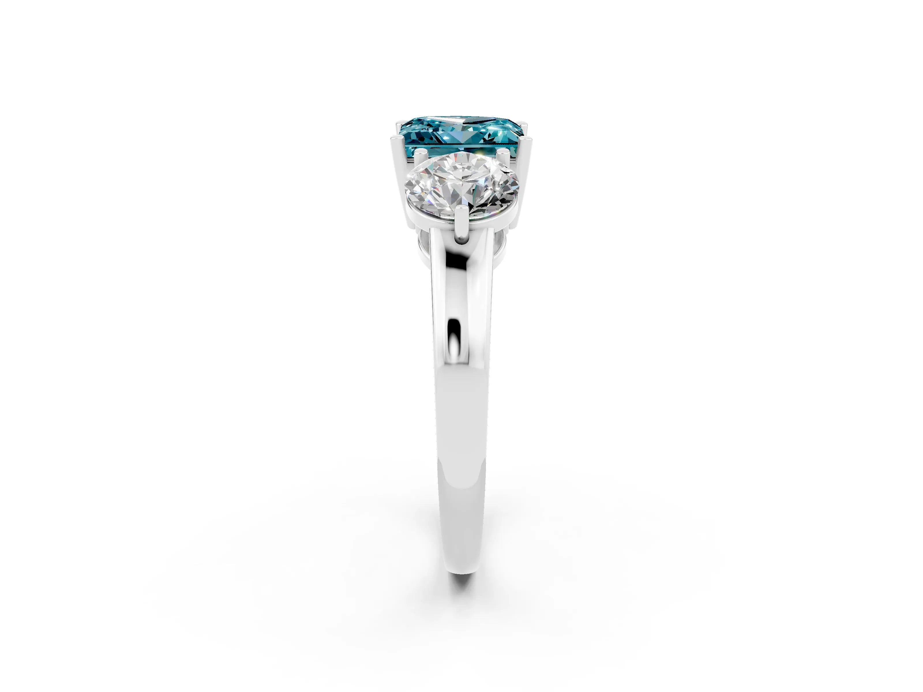 White gold Princess Cut Blue Topaz Three-Stone Ring with Prong Setting and Classic Band_2