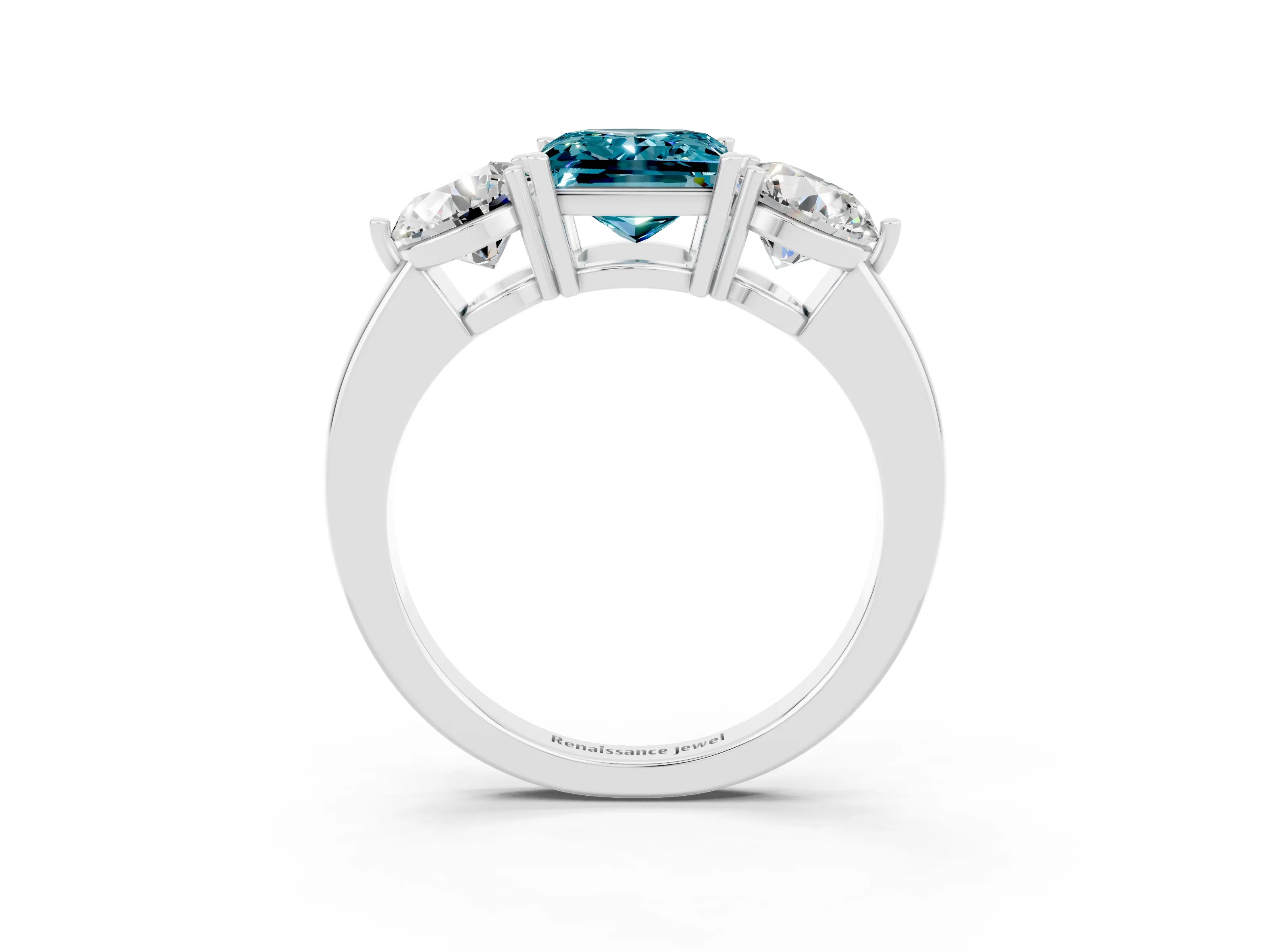 White gold Princess Cut Blue Topaz Three-Stone Ring with Prong Setting and Classic Band_3