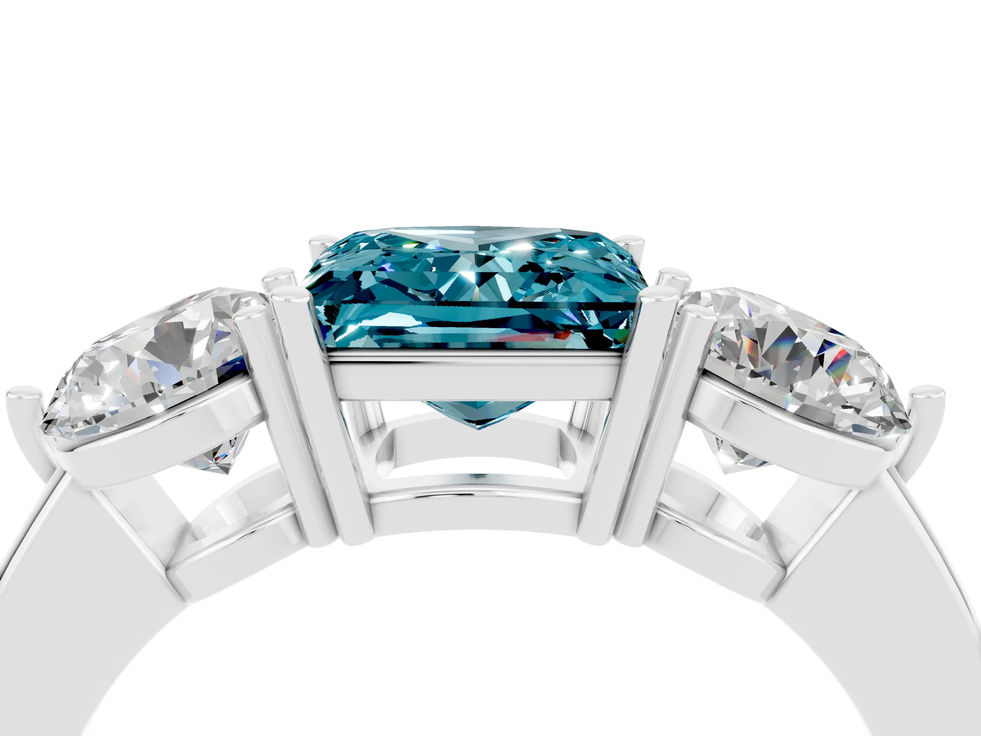 White gold Princess Cut Blue Topaz Three-Stone Ring with Prong Setting and Classic Band_4