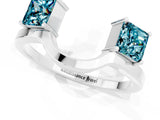 White gold Princess Cut Blue Topaz Two-Stone Open Band Ring with Four-Prong Setting_7