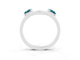White gold Princess Cut Blue Topaz Two-Stone Open Band Ring with Four-Prong Setting_9