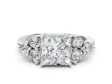 White gold Princess Cut Brilliant Diamond Cluster Accent Solitaire Ring with Prong Setting_149