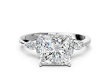 White gold Princess Cut Brilliant Diamond Solitaire Ring with Pear Side Stones and Four-Prong Setting_12