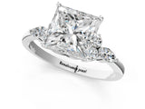 White gold Princess Cut Brilliant Diamond Solitaire Ring with Pear Side Stones and Four-Prong Setting_13