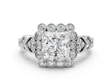 White gold Princess Cut Brilliant Milgrain Pave Heart Band Solitaire Ring_162