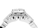 White gold Princess Cut Brilliant Milgrain Pave Heart Band Solitaire Ring_166