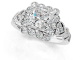 White gold Princess Cut Brilliant Milgrain Pave Heart Band Solitaire Ring_171