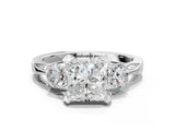White gold Princess Cut Brilliant Three-Stone Diamond Ring with Pavé Band and Four-Prong Setting_7