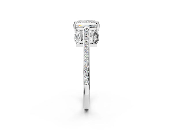 White Gold Princess Cut Cathedral Engagement Ring Setting with Pave Shoulders