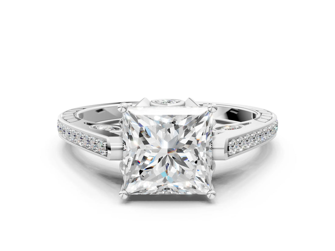White gold Princess Cut Cathedral Pave Diamond Engagement Ring with Six-Prong Setting_54