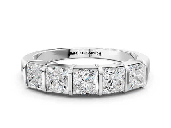 Platinum Princess Cut Channel Set Diamond Band with Bar Prong Setting