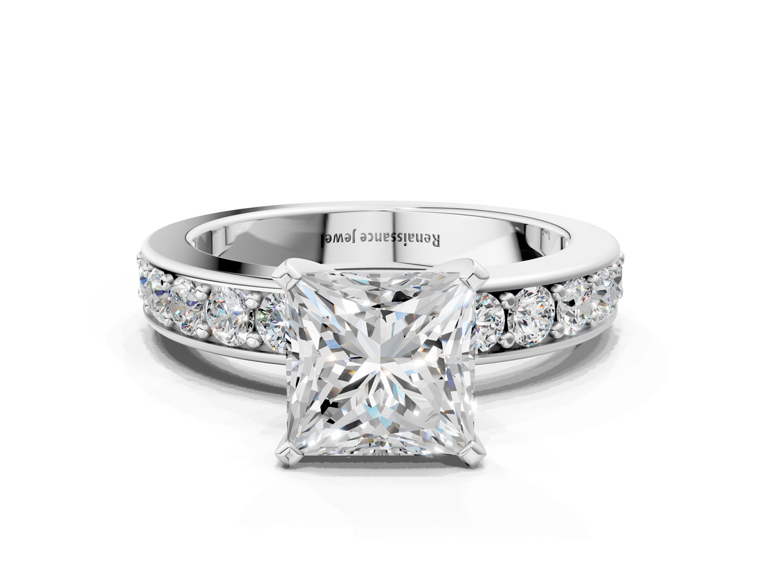 White gold Princess Cut Channel Set Diamond Engagement Ring with Four-Prong Setting_256