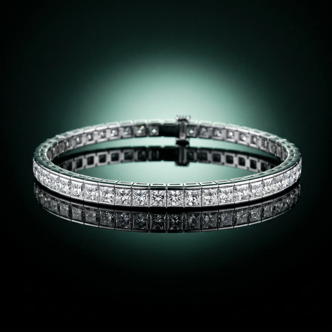 White gold Princess Cut Channel Set Diamond Tennis Bracelet_17