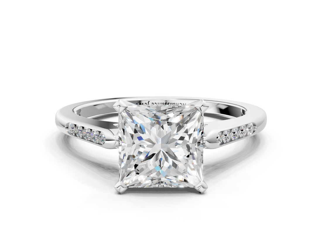 White gold Princess Cut Channel Set Solitaire Engagement Ring with Four-Prong Setting_234
