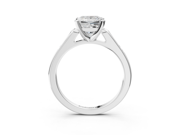 White gold Princess Cut Channel Set Solitaire Engagement Ring with Four-Prong Setting