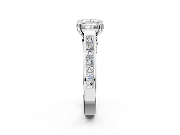 White gold Princess Cut Channel Set Solitaire Engagement Ring with Prong Setting