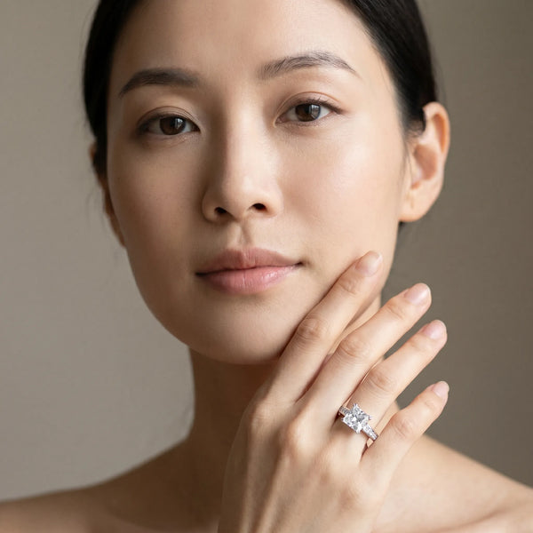 White gold Princess Cut Channel Set Solitaire Engagement Ring with Prong Setting