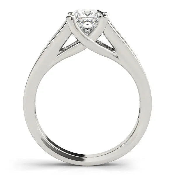 White gold Princess Cut Channel Set Solitaire Ring with Four-Prong Setting