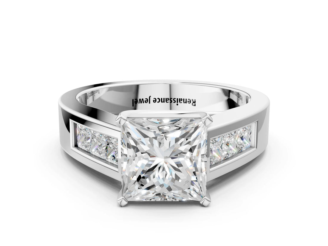 White gold Princess Cut Channel Set Solitaire Ring with Four-Prong Setting_26