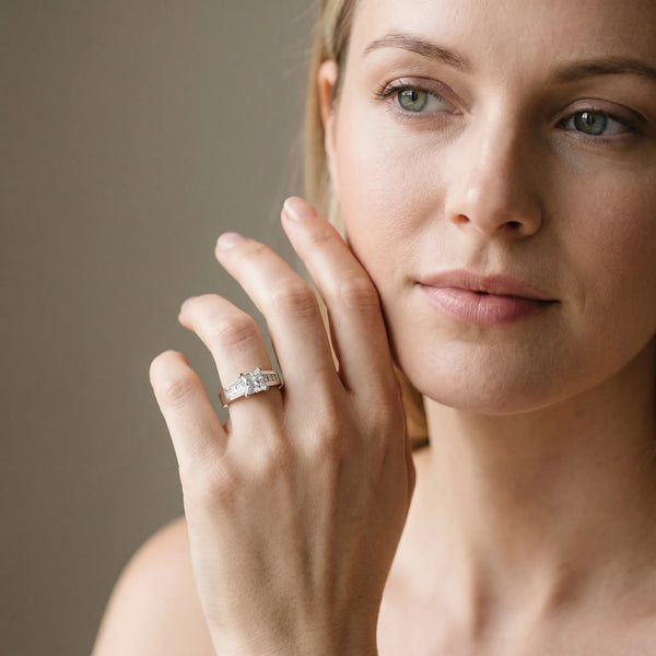 Platinum Princess Cut Channel Set Solitaire Ring with Four-Prong Setting