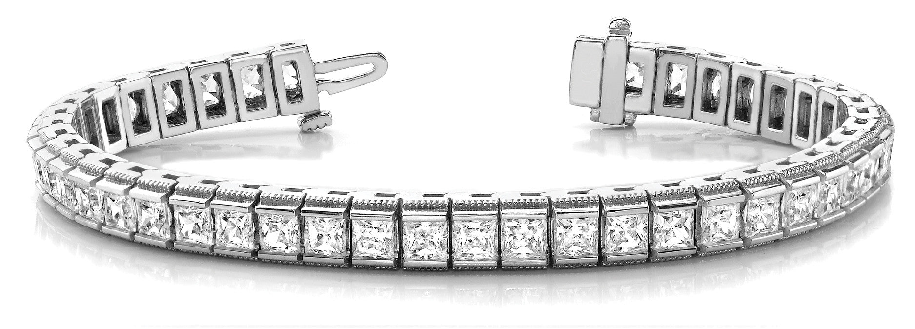 White gold Princess Cut Channel Set Tennis Bracelet with Box Clasp