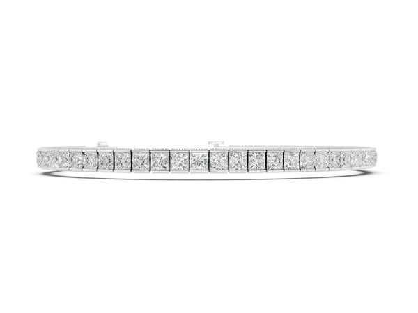 White gold Princess Cut Channel Set Tennis Bracelet with Box Clasp