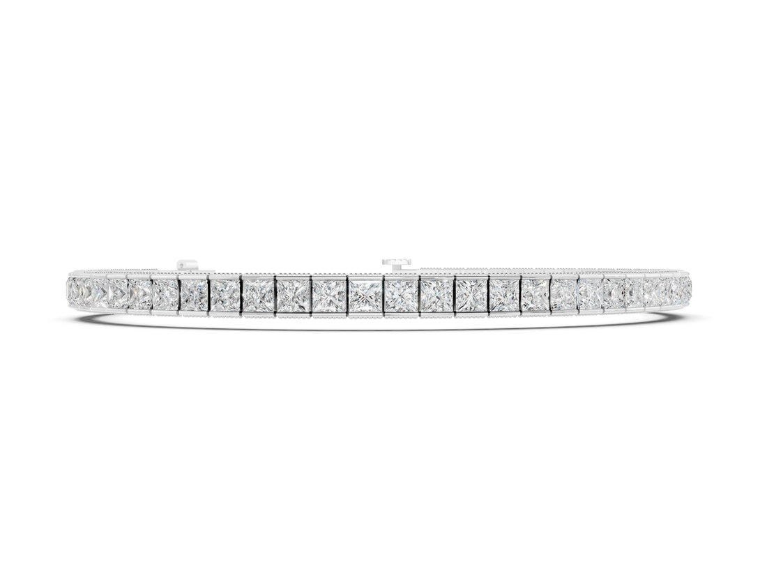 White gold Princess Cut Channel Set Tennis Bracelet with Box Clasp_4