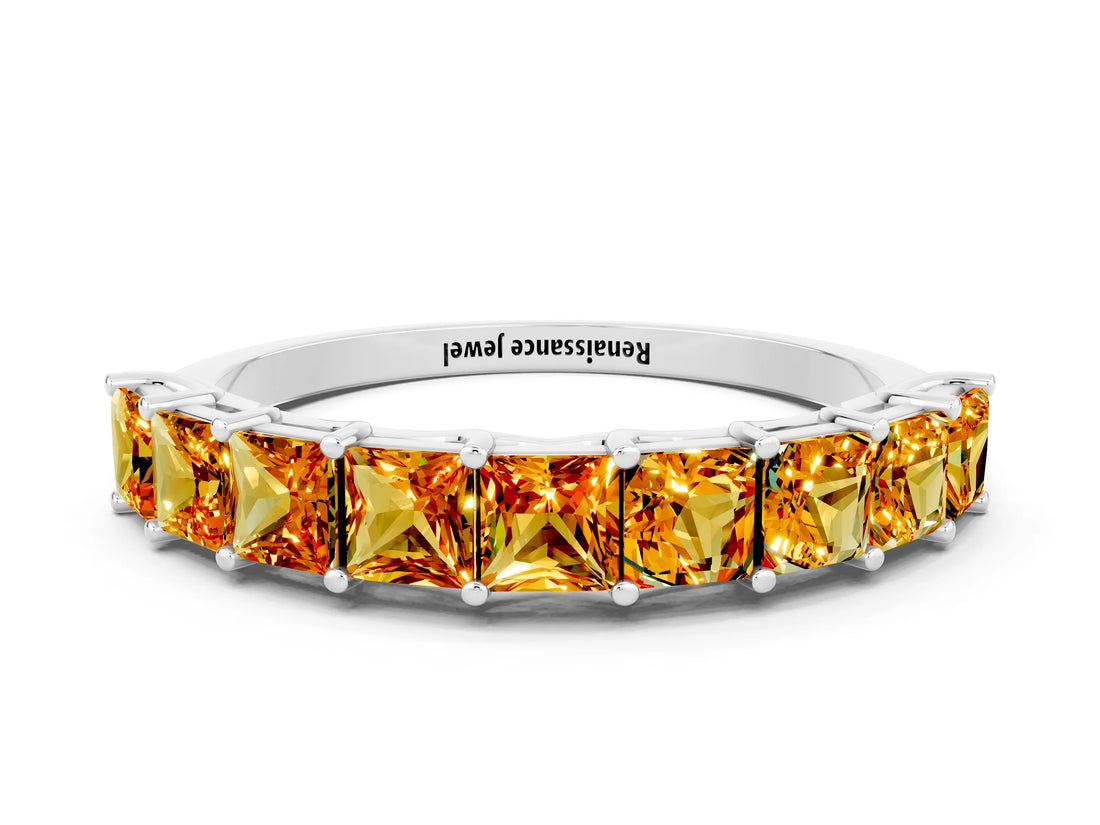White gold Princess Cut Citrine Channel-Set Eternity Band with Prong Setting_6