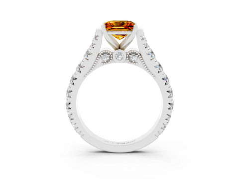 White gold Princess Cut Citrine Classic Solitaire Ring with Pavé Band and Four-Prong Setting_3