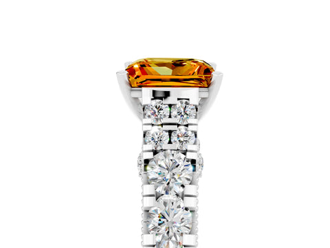 White gold Princess Cut Citrine Classic Solitaire Ring with Pavé Band and Four-Prong Setting_5