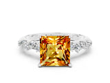 White gold Princess Cut Citrine Cluster Side Stone Solitaire Ring with Prong Setting_24