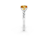 White gold Princess Cut Citrine Cluster Side Stone Solitaire Ring with Prong Setting_26