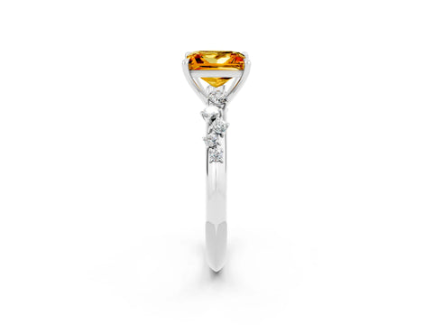 White gold Princess Cut Citrine Cluster Side Stone Solitaire Ring with Prong Setting_26