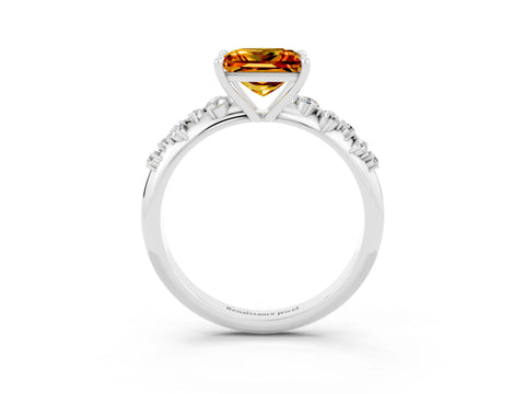 White gold Princess Cut Citrine Cluster Side Stone Solitaire Ring with Prong Setting_27
