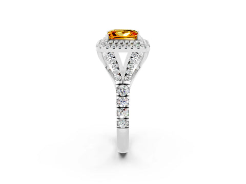 White gold Princess Cut Citrine Double Halo Ring with Split Shank and Prong Setting_44