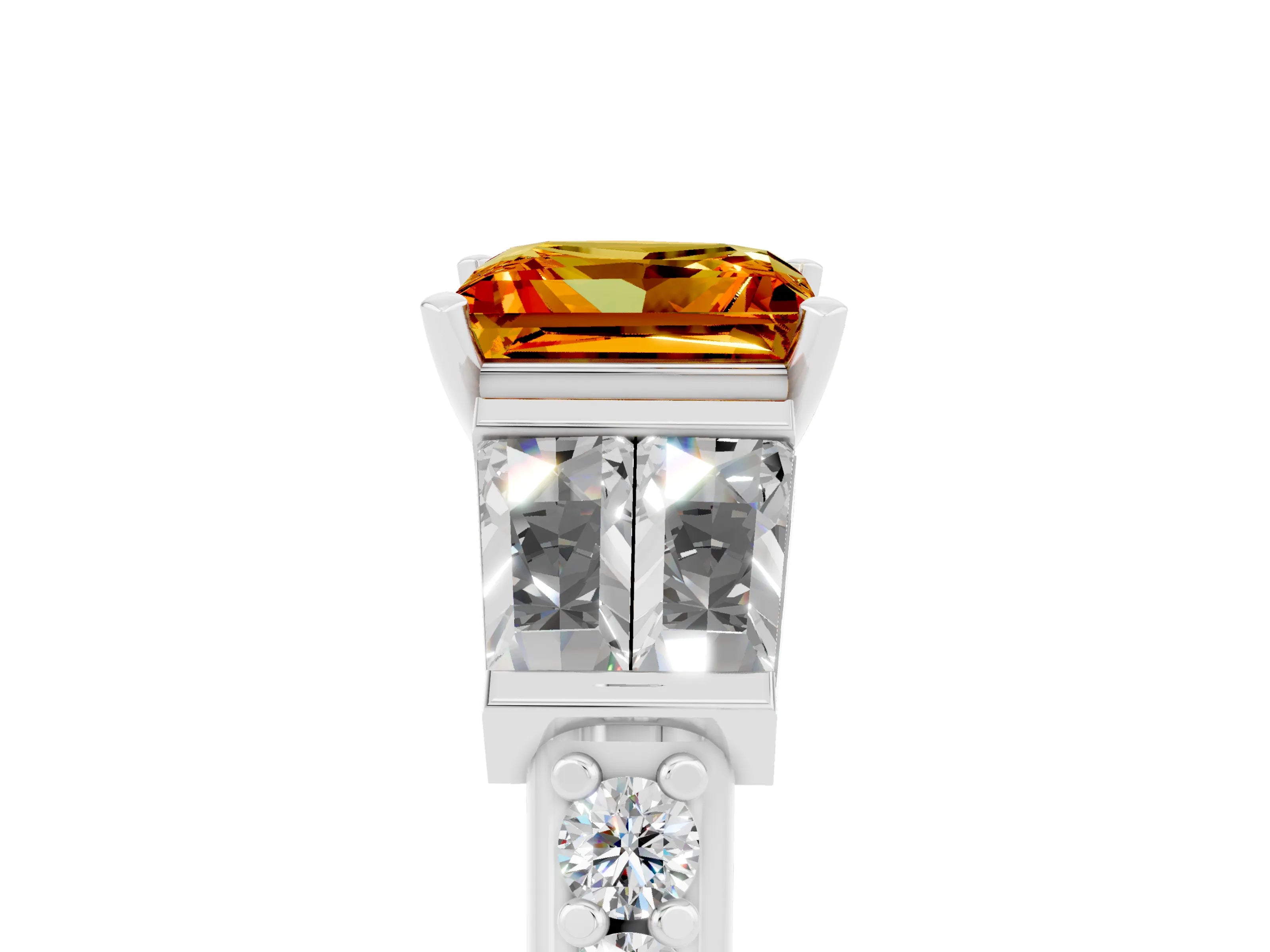 White gold Princess Cut Citrine Engagement Ring with Baguette Side Stones and Channel Set Band_5