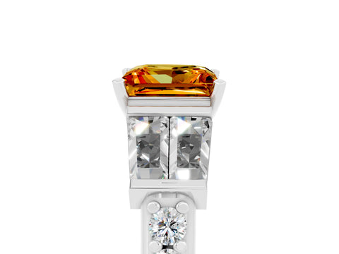 White gold Princess Cut Citrine Engagement Ring with Baguette Side Stones and Channel Set Band_5