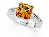 White gold Princess Cut Citrine Engagement Ring with Milgrain Channel Set Band and Prong Setting_1