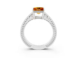 White gold Princess Cut Citrine Engagement Ring with Milgrain Channel Set Band and Prong Setting_3