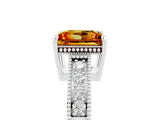 White gold Princess Cut Citrine Engagement Ring with Milgrain Channel Set Band and Prong Setting_5